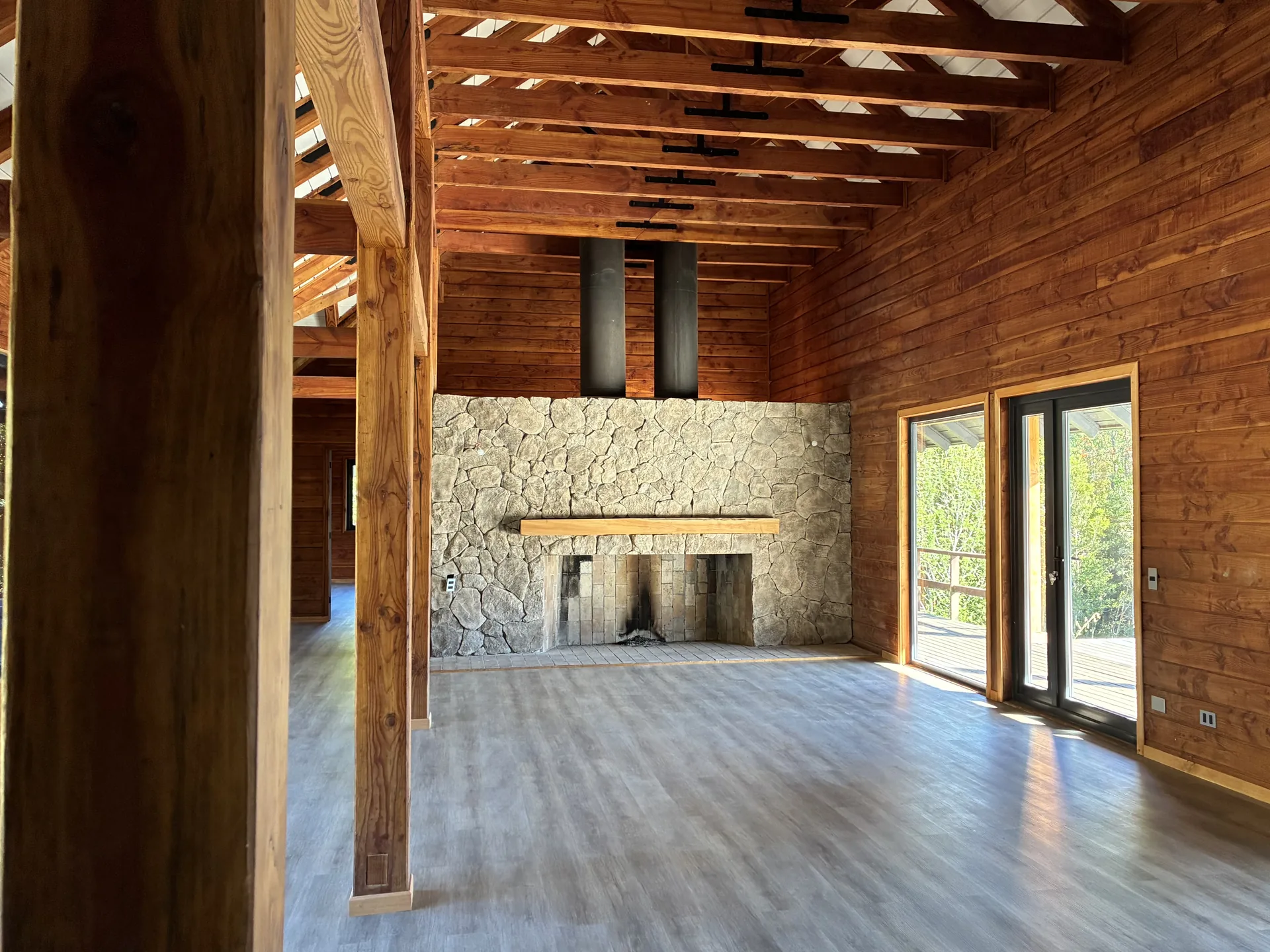 IMG_0365 Living con chimenea, revestido en madera nativa